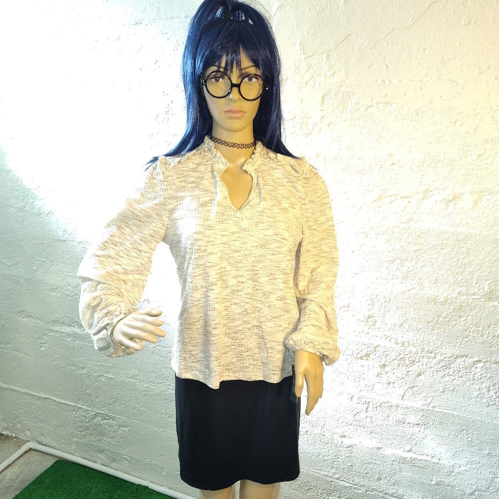 NWT Zac & Rachel Cream Beige Long Puff Sleeve Ruffle Top Blouse Size Small